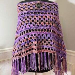 Hand Crocheted Poncho One Size BOHO